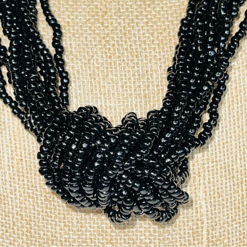 Vintage Trifari Multi-Strand Black Seed Bead Necklace, Statement Knotted Design - Picture 6 of 8
